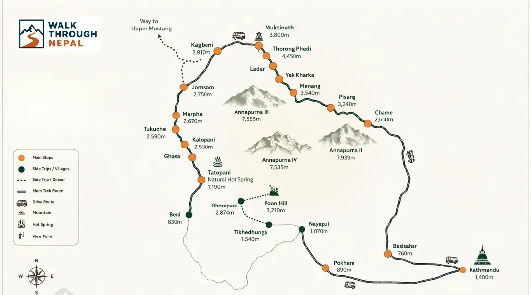 annapurna trek route and map