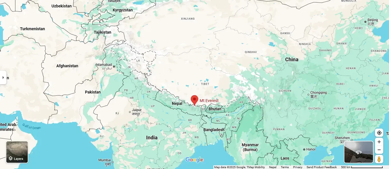 Mount Everest Location on World Map - Where is Mount Everest?