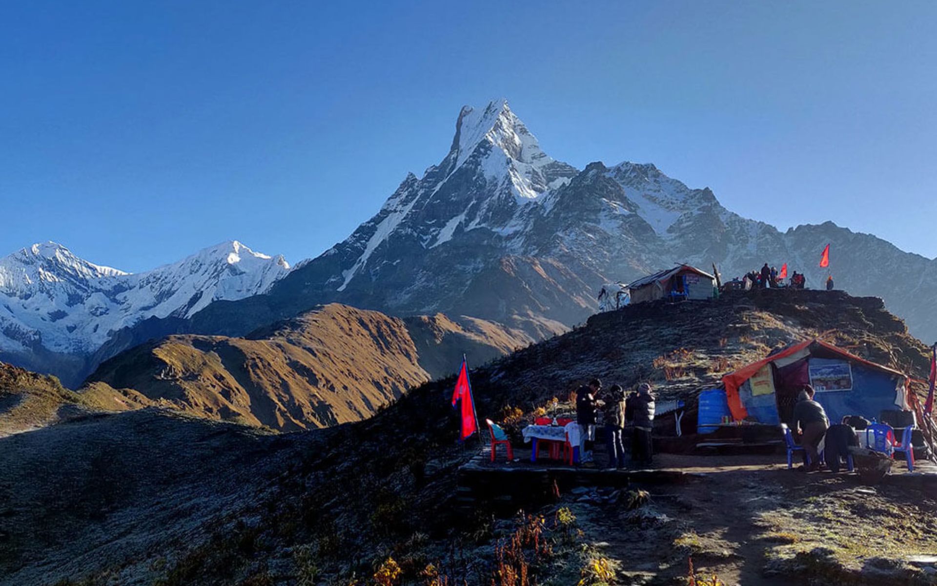 mardi base camp view with machhapuchare in background