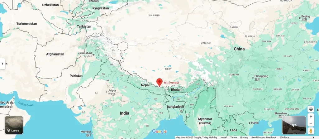 Mount Everest Location on World Map - Where is Mount Everest?